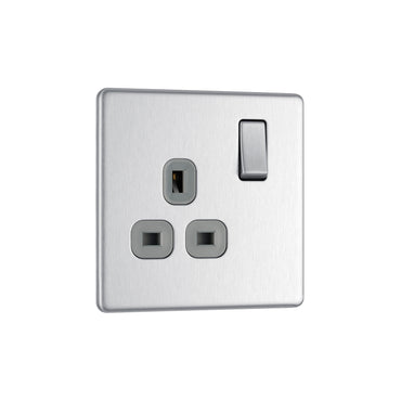 British General BG Flat plate Screwless Single Gang Switched Socket  (FBS21G)