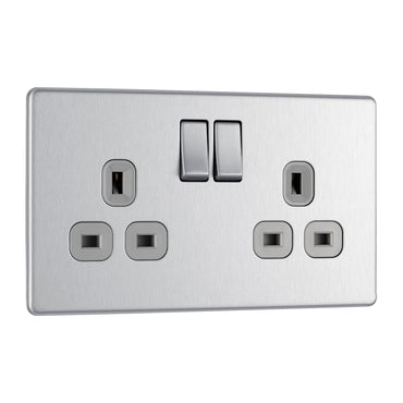 British General BG Flat plate Screwless 13A Double Switched Socket (FBS22G)
