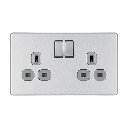 British General BG Flat plate Screwless 13A Double Switched Socket (FBS22G)