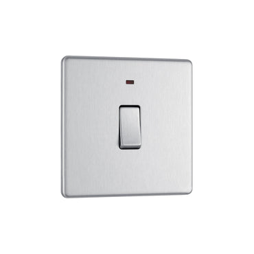 British General Flat plate Screwless 20A Double Pole Switch with Power Indicator – Brushed Steel (FBS31)