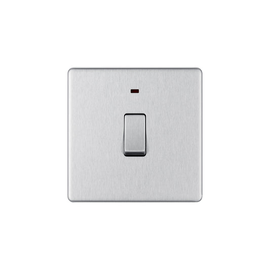 British General Flat plate Screwless 20A Double Pole Switch with Power Indicator – Brushed Steel (FBS31)