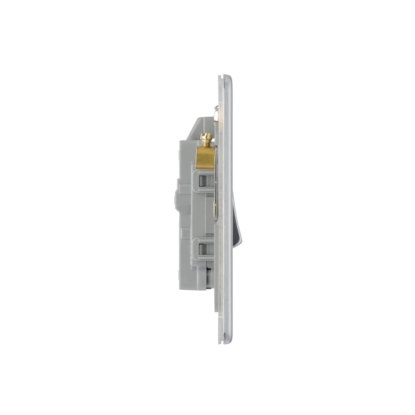 British General Flat plate Screwless 20A Double Pole Switch with Power Indicator – Brushed Steel (FBS31)