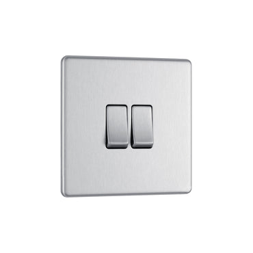 British General BG Flat plate Screwless 20A 16AX Double Gang 2-Way Light Switch – Brushed Steel (FBS42)