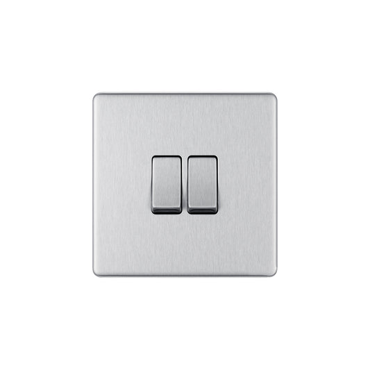 British General BG Flat plate Screwless 20A 16AX Double Gang 2-Way Light Switch – Brushed Steel (FBS42)