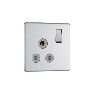 British General BG Flat plate Screwless 15A Switched Socket Brushed Steel Grey Insert (FBS99G)