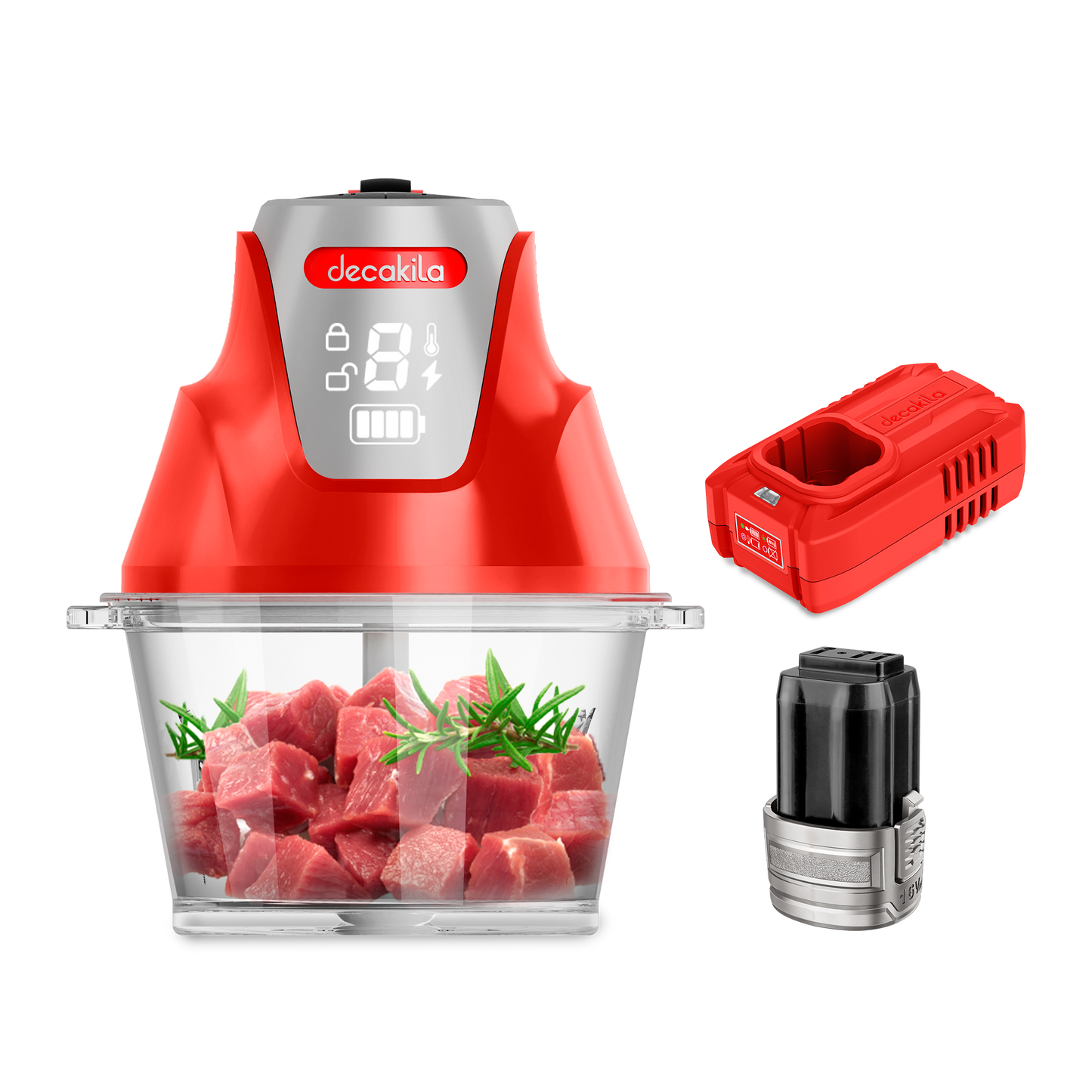Decakila 16V SHARE Battery Series Food Chopper 200W 2000mAh 2 Speeds LED Display (KEMG029R)