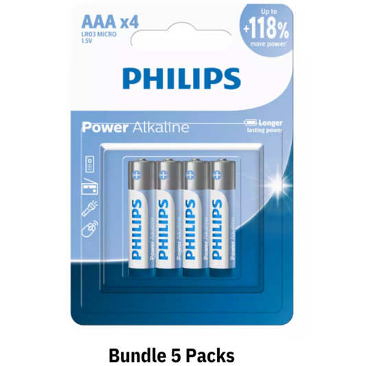 Philips 4AAA Power Alkaline Battery Bundle 5 Packs (LR03P4B/40)