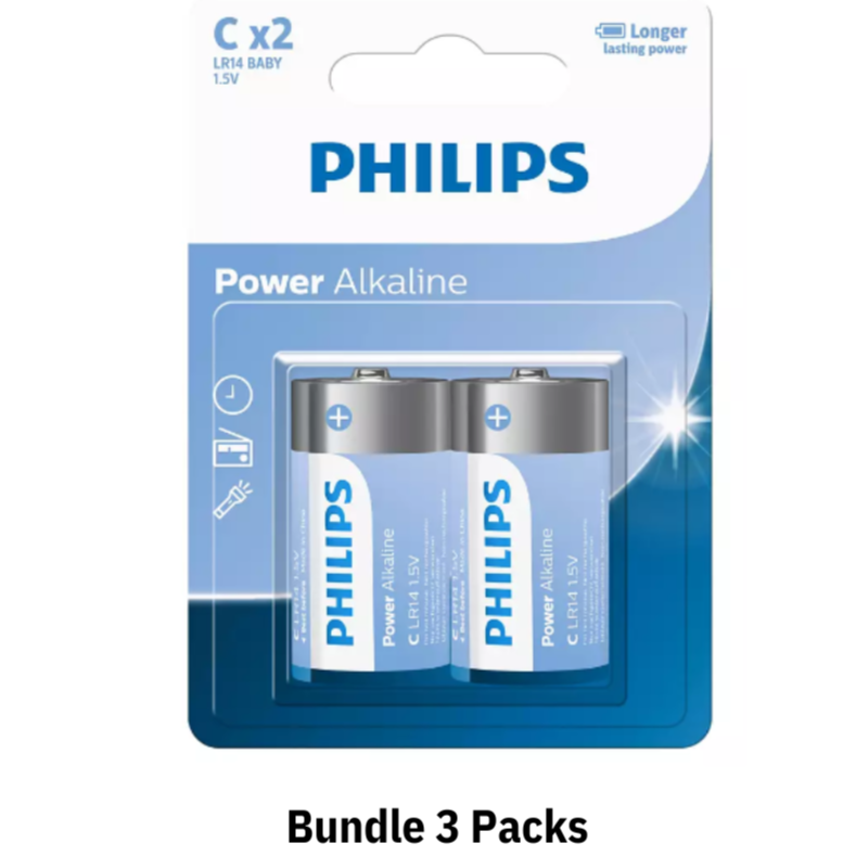 Philips Blister pack 2C Power Alkaline Battery Bundle 3 Packs (LR14P2B/40)