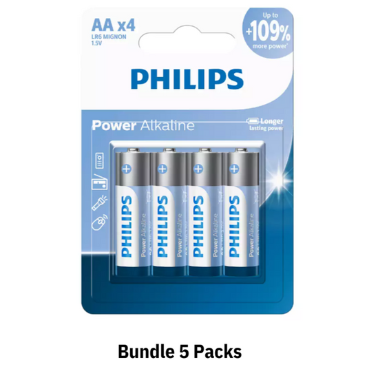 Philips 4AA Power Alkaline Battery Bundle 5 Packs (LR6P4B/40)