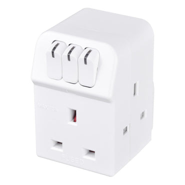Masterplug 3 Way Individually Switched Adaptor White (MSWG3)