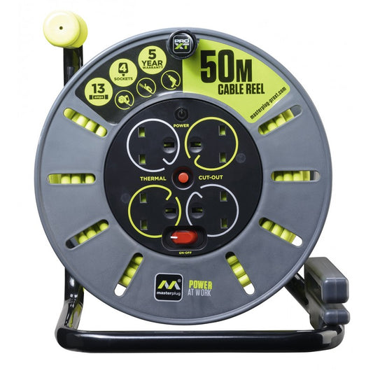 Masterplug PRO-XT Open Reel 13A 4 Socket 50M (INDUSTRIAL USE ONLY) (OLU50134SL)