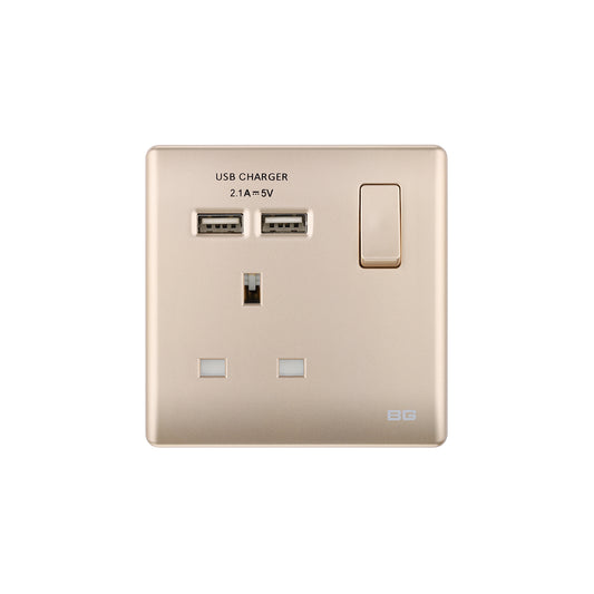 British General BG Neo Slimline Single Socket with USB Charger (PCCH21U2)