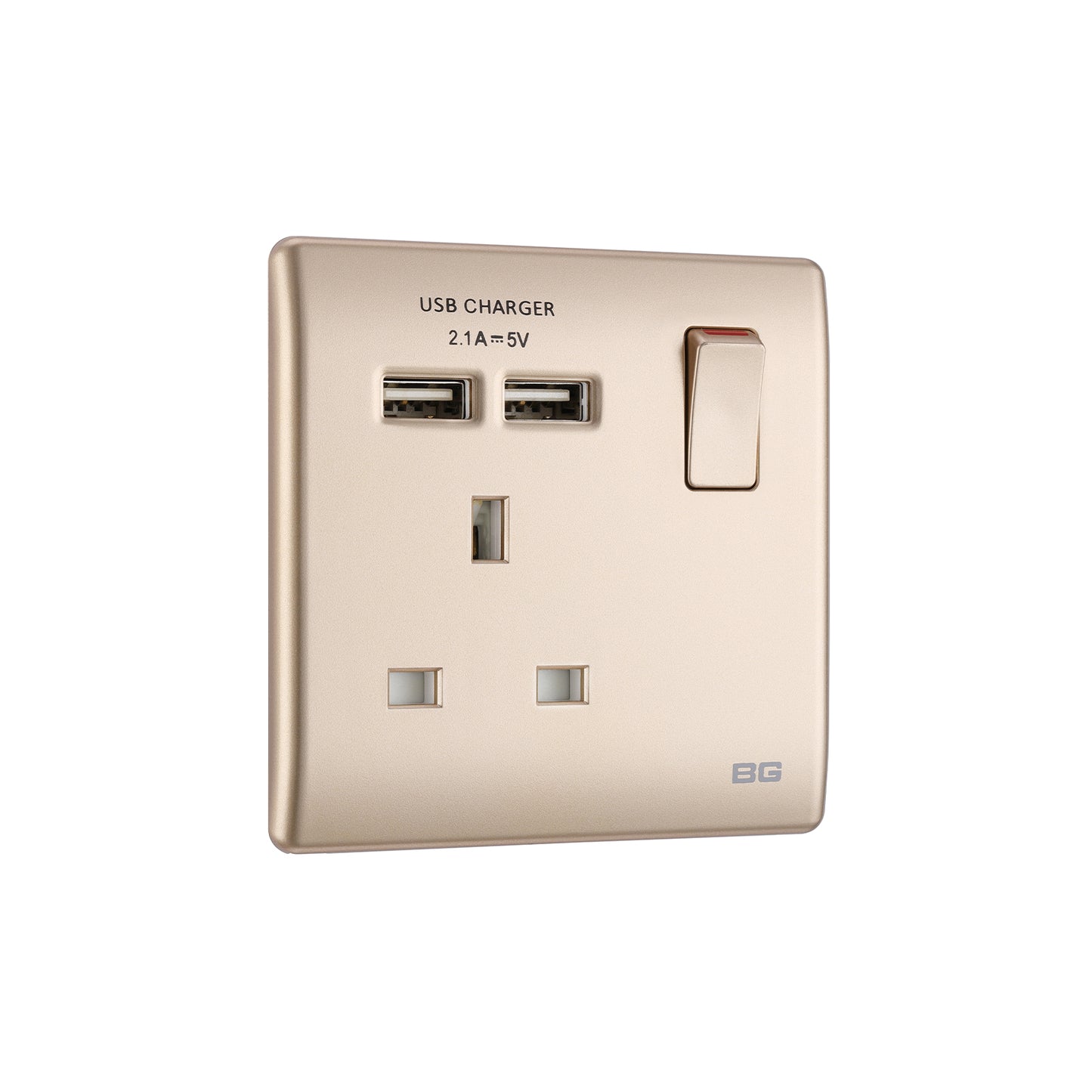 British General BG Neo Slimline Single Socket with USB Charger (PCCH21U2)