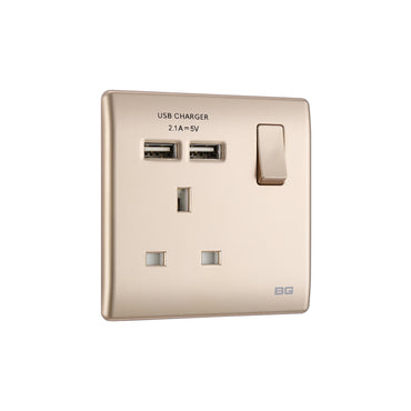 British General BG Neo Slimline Single Socket with USB Charger (PCCH21U2)