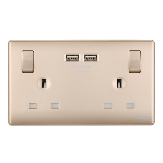 British General BG Neo Slimline Double Socket with USB Charger (PCCH22U3)