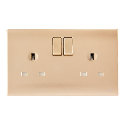 British General BG Neo Slimline Double Gang Switched Socket, Champagne (PCCH22)