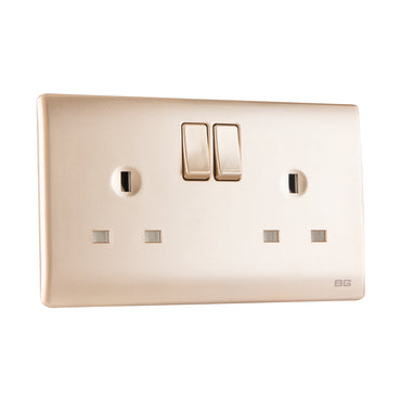 British General BG Neo Slimline Double Gang Switched Socket, Champagne (PCCH22)