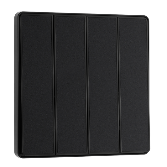 British General Evolve Matt Black Edge to Edge, 4 Gang, 2 Way Switch, 20 Amp (PCDMB44EB)