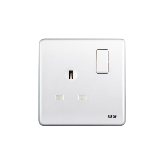 British General BG Neo Slimline Single Gang Switched Socket, Silver (PCSL21)