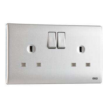 British General BG Neo Slimline Double Gang Switched Socket, Silver (PCSL22)