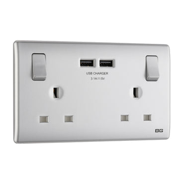British General BG Neo Slimline Double Socket with USB Charger (PCSL22U3)