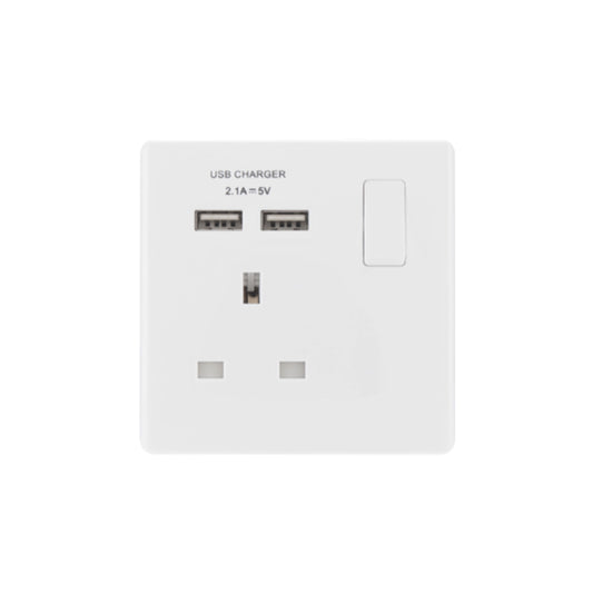 British General | PCWH21U2 | Neo Slimline Single Socket with USB Charger, White | 10 Years Warranty