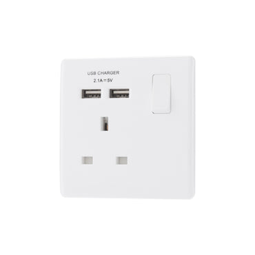 British General | PCWH21U2 | Neo Slimline Single Socket with USB Charger, White | 10 Years Warranty
