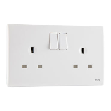 British General Neo Slimline Double Gang Switched Socket, White (PCWH22)