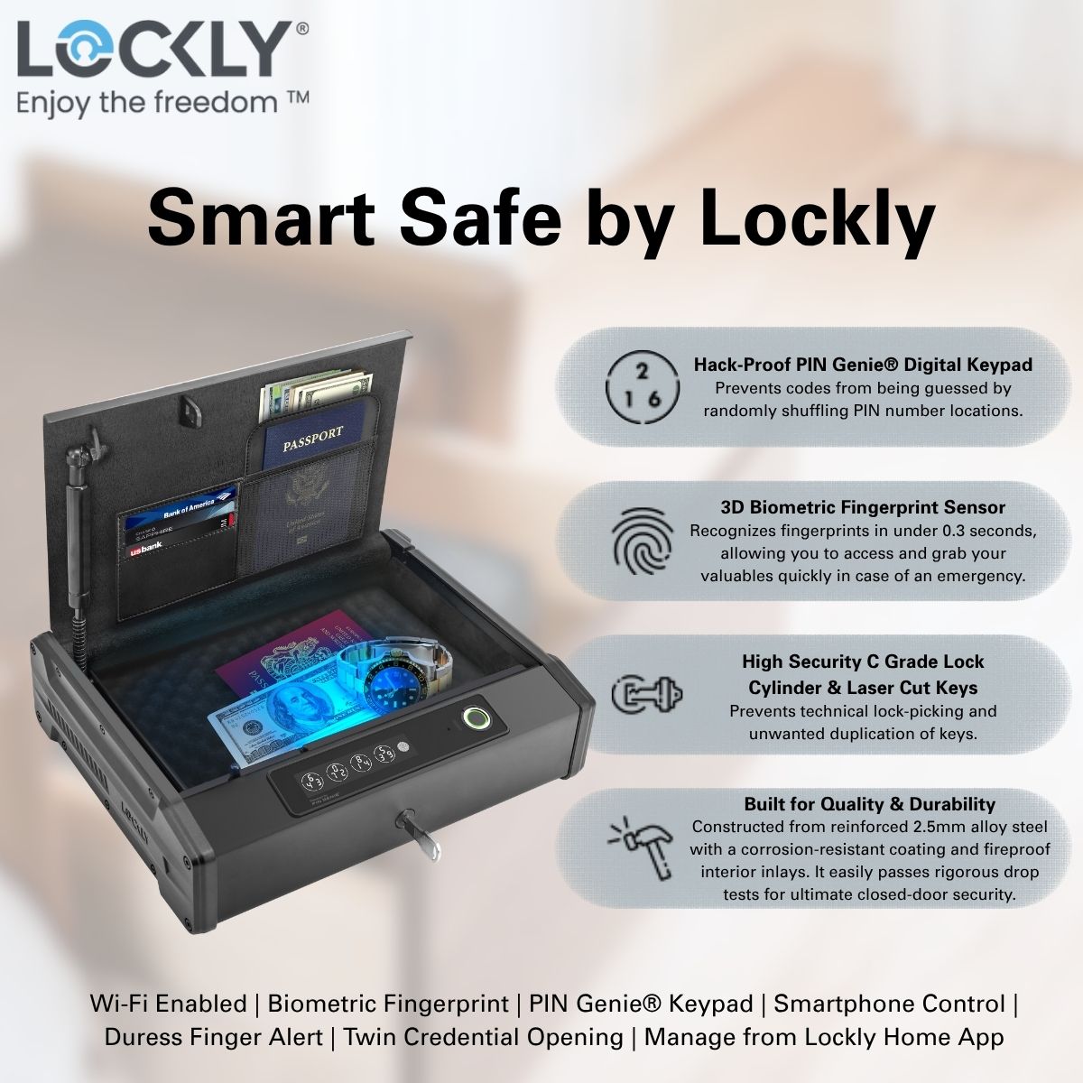 Lockly Smart Safe PGV528WMB – Wi-Fi Controlled Biometric Safe for Ultimate Home Security