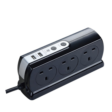 Masterplug Surge Compact Back-to-Back 6 Sockets USB Extension Lead 3 meter Black/ White (SRGDSU63PB)