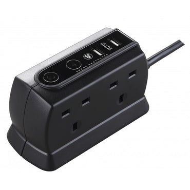 Masterplug Surge USB 4 Sockets Compact Back-to-Back Extension Lead 2 meter Black (SRGDU42MB2)