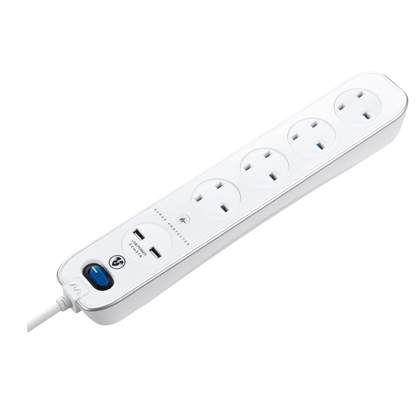 Masterplug USB Surge Extension Lead with 2 x USB 4 Sockets 3 meter White (SRGLSU43PW)