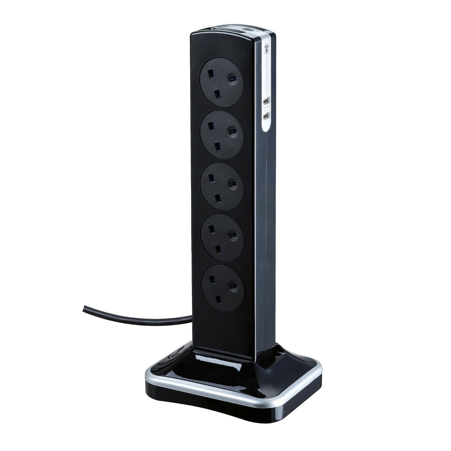 Masterplug High Gloss USB 10 Sockets Tower Extension Lead 3 meter Piano Black (SRGTOWSU103PB)