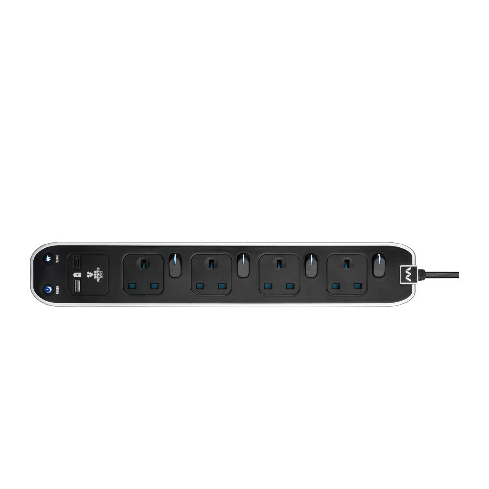 Masterplug 4-Socket Surge+Switched 3M Extension Lead with USB A+C (SWSRGUAC2042PW/2043PB)