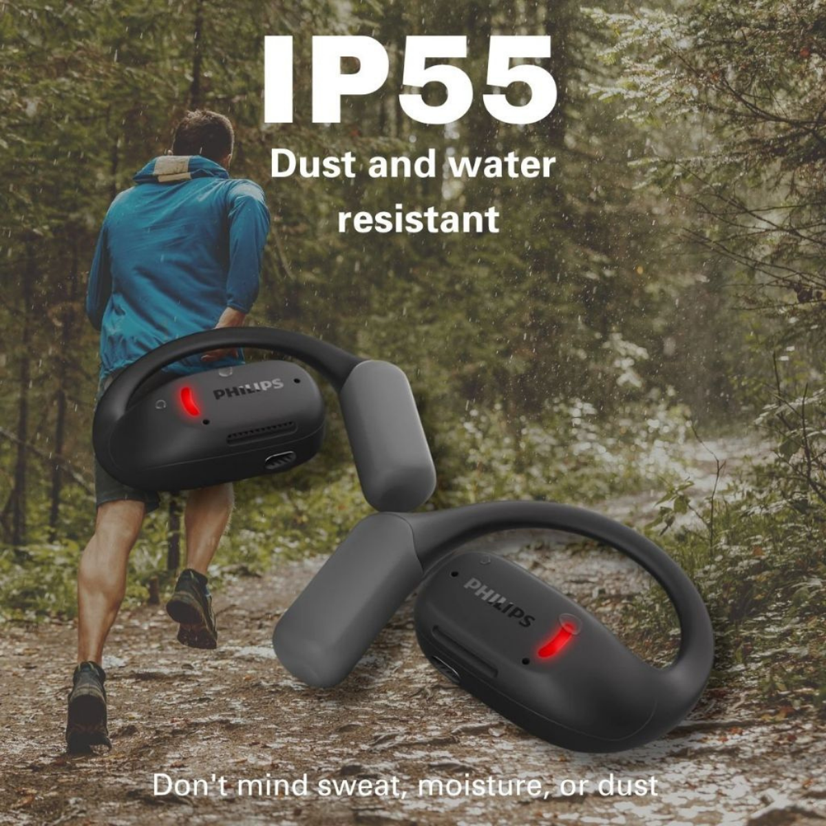 Philips Open-Ear True Wireless Sports Headphones Open-Ear Fit Ear-Hook Design Up to 28H Play (TAA6709DG/97)