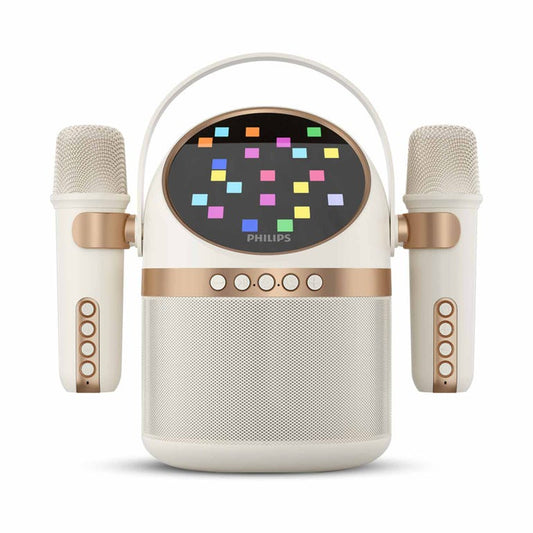 Philips Bluetooth Karaoke Speaker with Two Microphones – 15H Playtime, 6 Vocal Effects, RGB Lights (TAS2509WT)