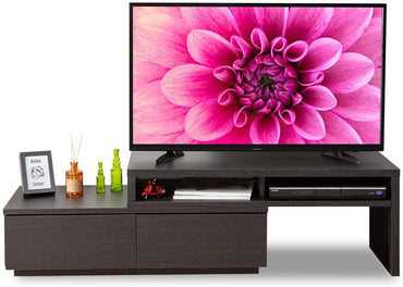 Iris Ohyama ESTES Telescopic Type TV Cabinet, Width Adjustable from 100–185cm, Walnut/ White (SAB-100)