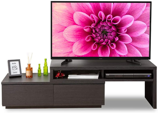 Iris Ohyama ESTES Telescopic Type TV Cabinet, Width Adjustable from 100–185cm, Walnut/ White (SAB-100)