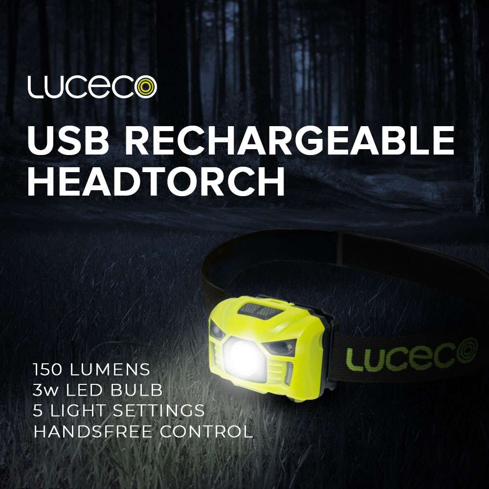 Luceco LED USB Rechargeable PIR Inspection Head Torch 3W, Green (LILH15P65)