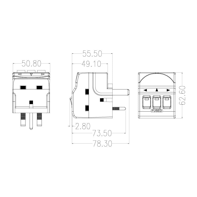 Masterplug 3 Way Individually Switched Adaptor White (MSWG3)