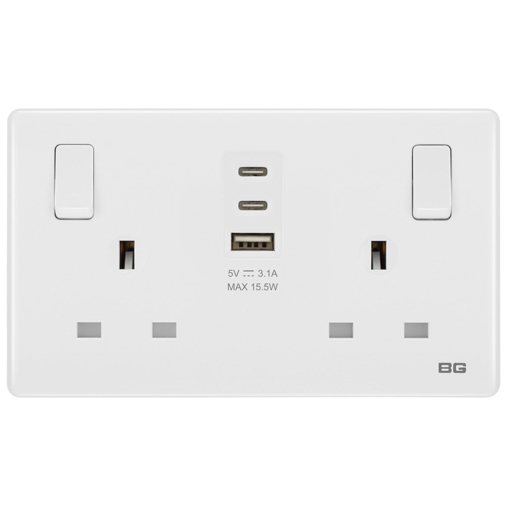 Mirror Chrome Classic 2 Gang 13A Switched Socket USB A USB C Ports – The Switch Store