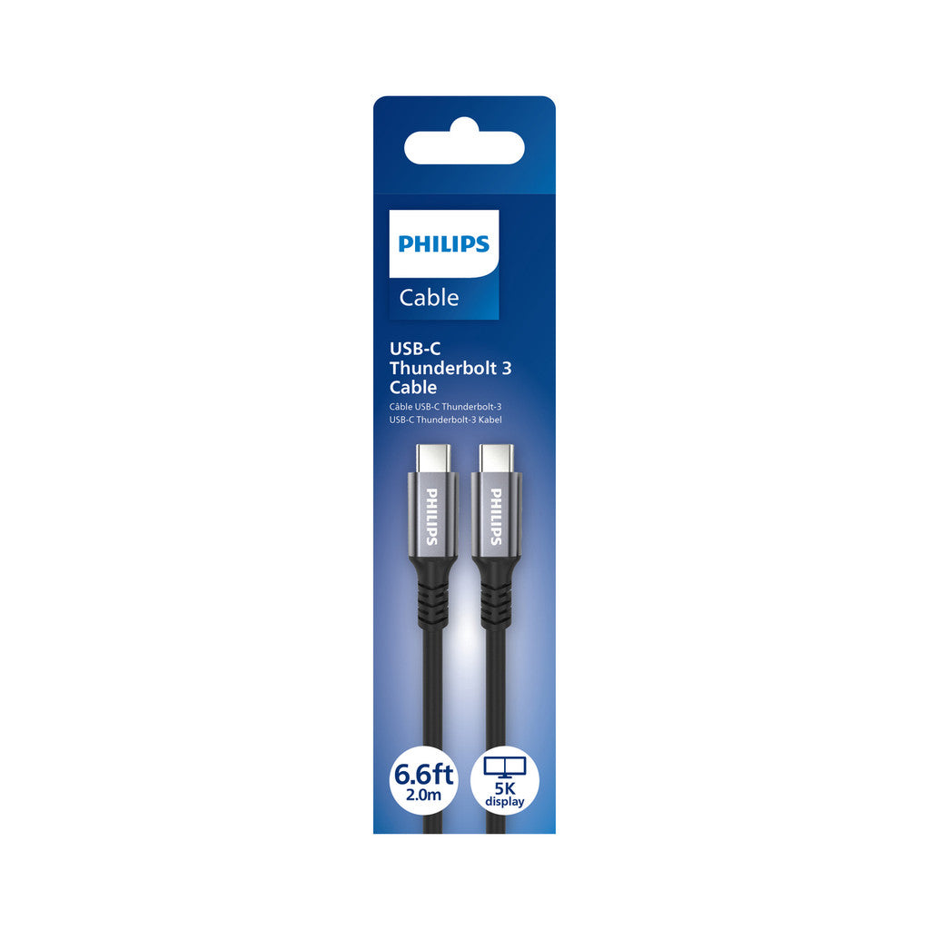 Philips USB-C Thunderbolt 3 Cable | 5K Monitor Cable | 100W Charging Cable | 2.0m | 40Gbps Transfer Speed | SWV6702/00
