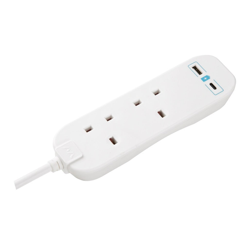 Masterplug 2 Socket 2M Extension Lead With 10.5W USB A+C (BTGUAC102N)