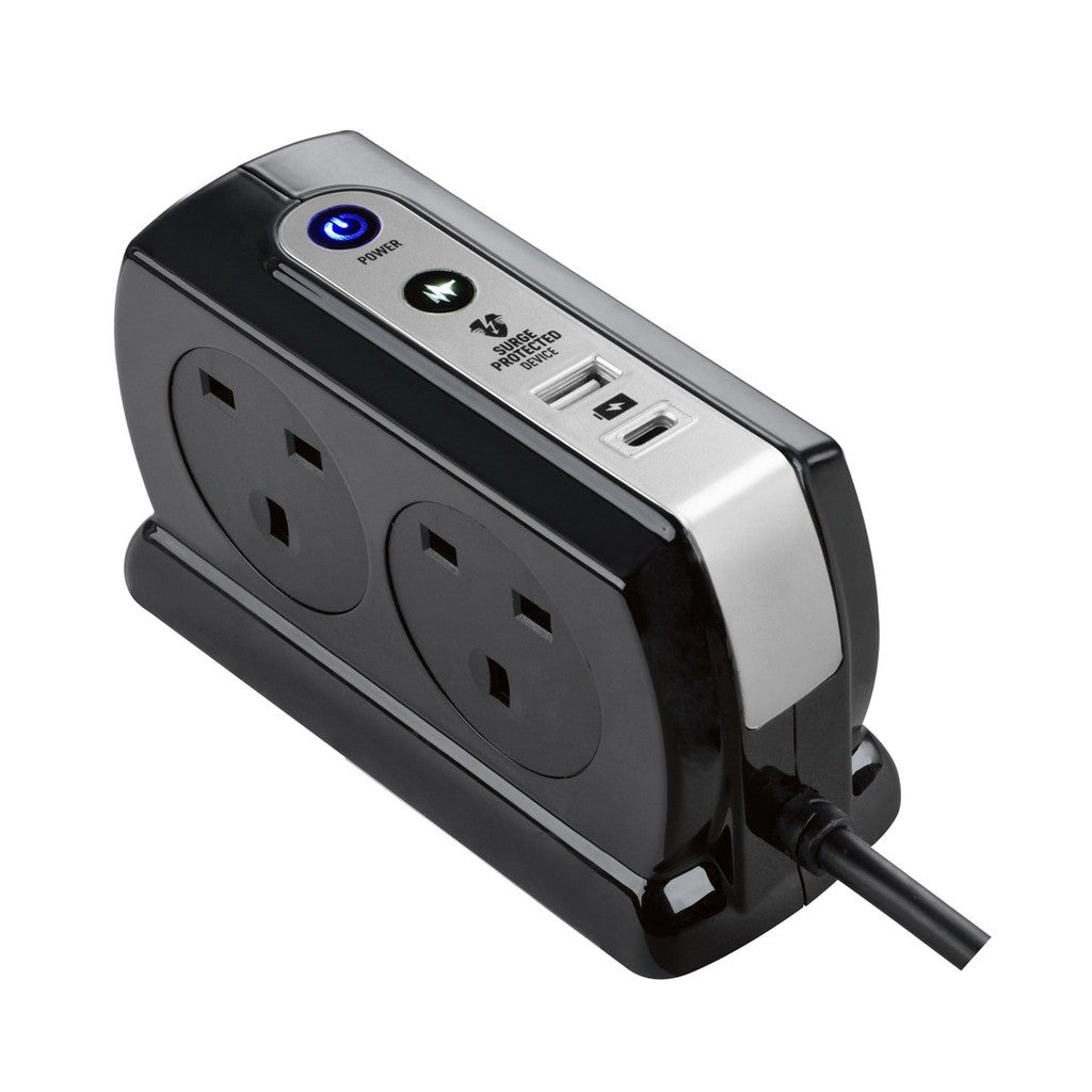 Masterplug Back-To-Back 4 Socket 2M Surge+Switched Extension Lead with USB A+C -SRGDSUAC2042PB