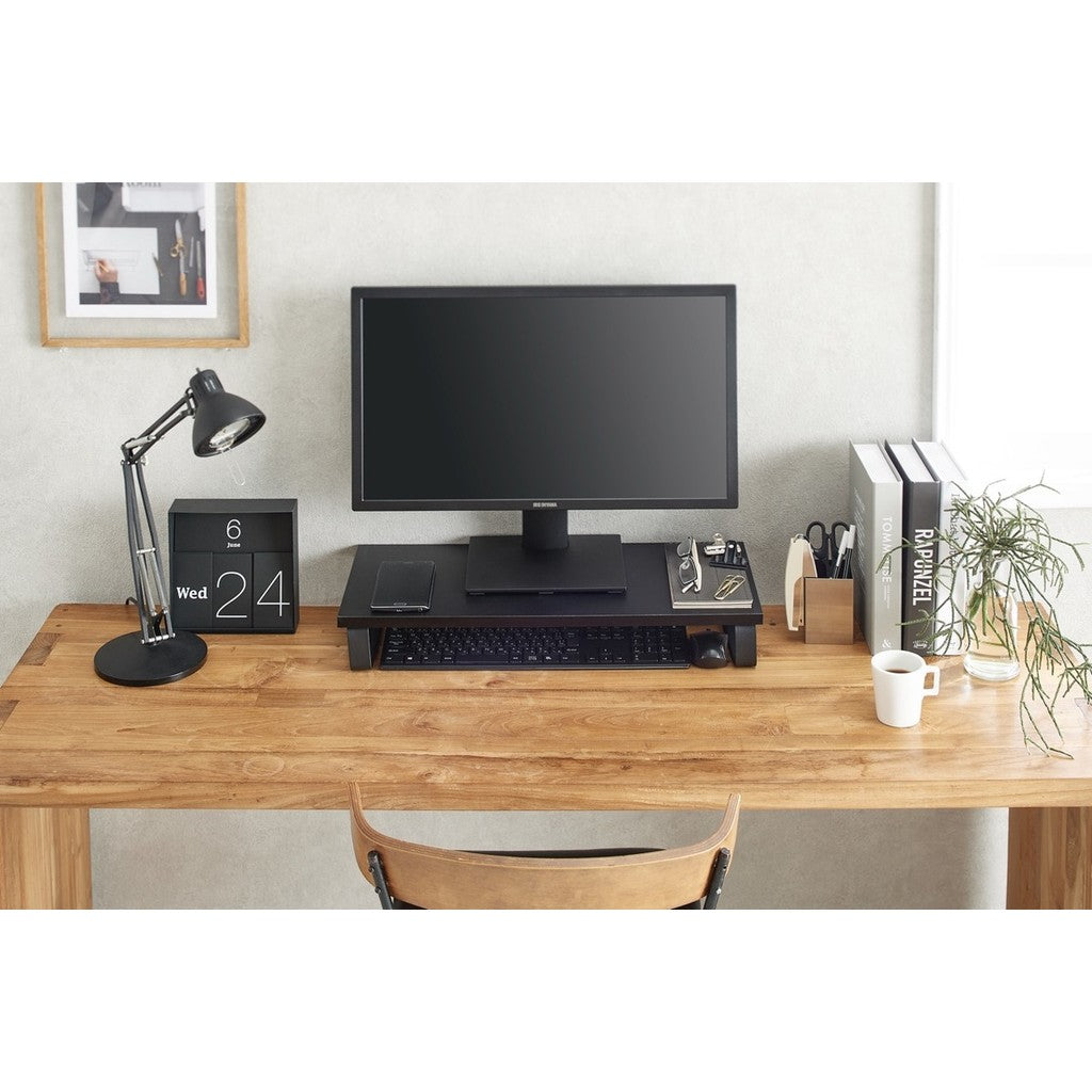 IRIS Ohyama Monitor Stand Riser Width 59cm Height 8.6cm Storage Rack Black (MNS-590)