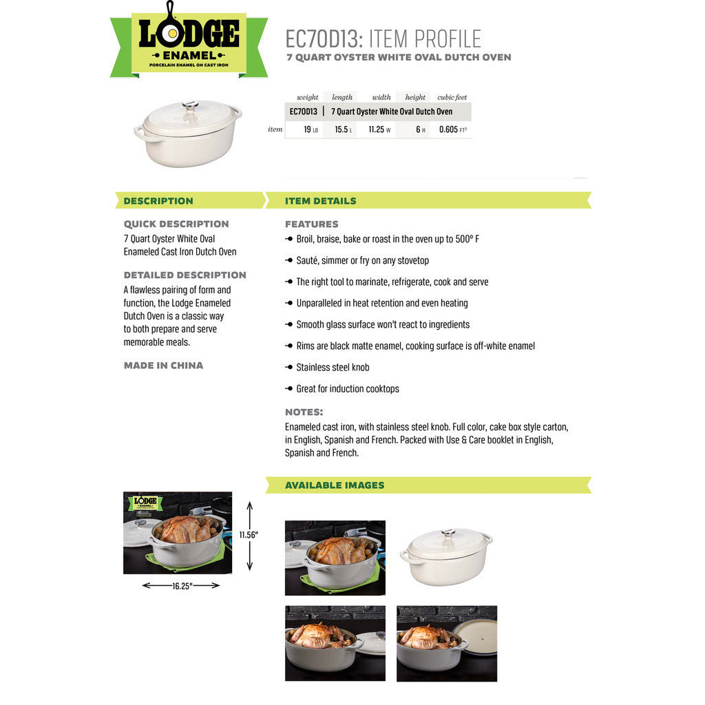 Lodge Lodge 7 Quart Oval Oyster Enameled Cast Iron Dutch Oven (EC7OD13)