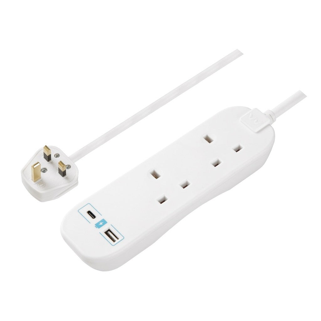Masterplug 2 Socket 2M Extension Lead With 10.5W USB A+C (BTGUAC102N)