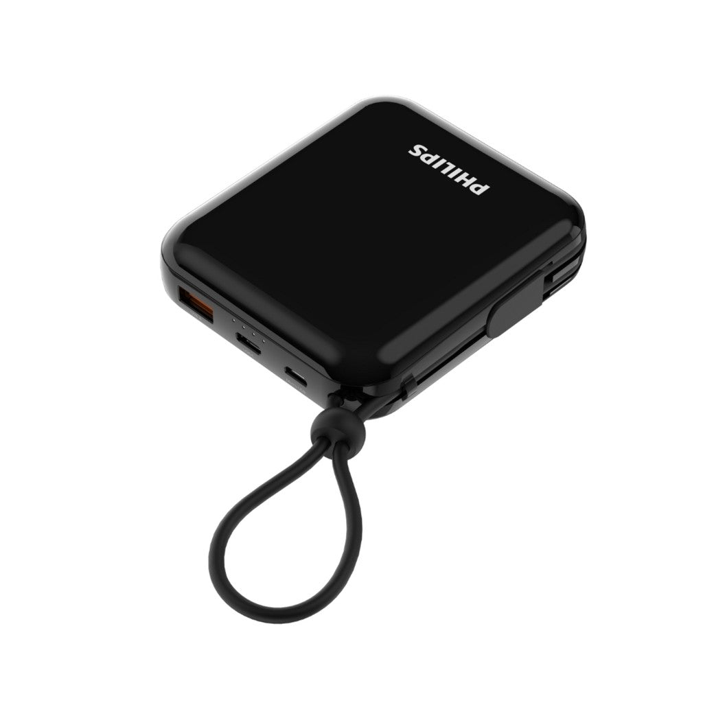 Philips 10K mAh Power Bank PD 20W Fast Charge Built-in USB-C & Lightning Cables Black (DLP5712CB/00)