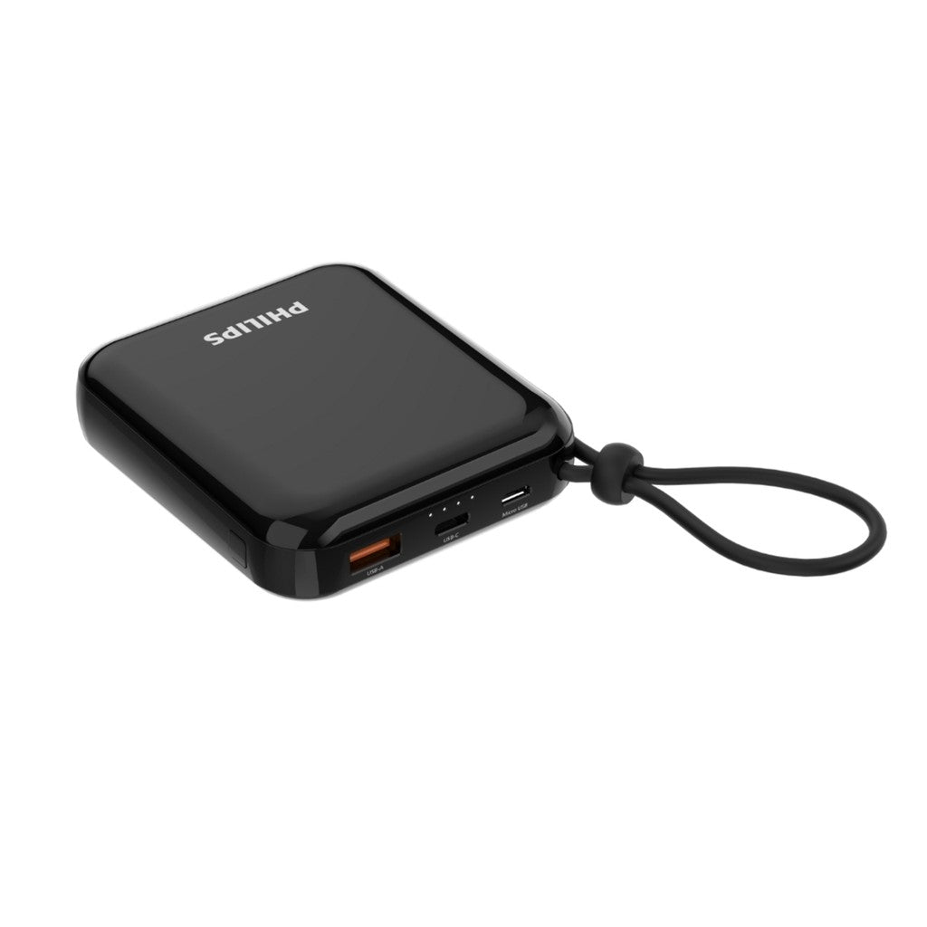 Philips 10K mAh Power Bank PD 20W Fast Charge Built-in USB-C & Lightning Cables Black (DLP5712CB/00)