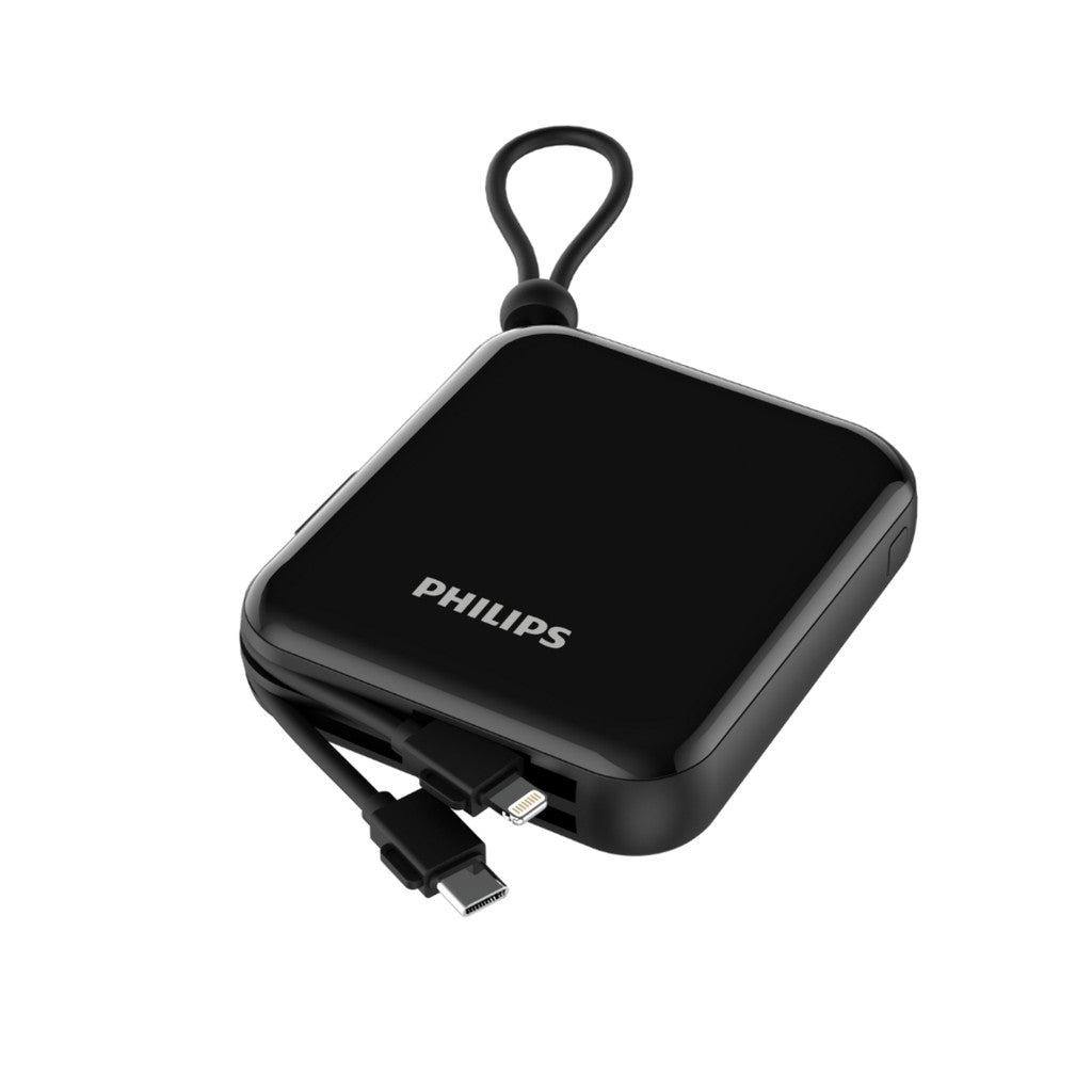 Philips 10K mAh Power Bank PD 20W Fast Charge Built-in USB-C & Lightning Cables Black (DLP5712CB/00)